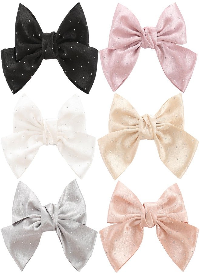 ONEYE 6PCS Large Bow Hair Clips Fashion Hair Bows with Rhinestone Handmade Hair Ribbons Clips French Barrette Bowknot Solid colors Hair Accessories for Women Girls - Image 1